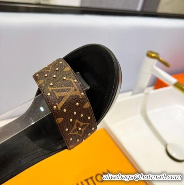 Most Popular Louis Vuitton Afterglow Platform Sandal 11.5cm in Black Leather and Studded Monogram Canvas 329087