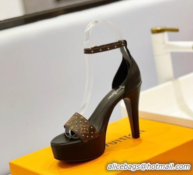 Most Popular Louis Vuitton Afterglow Platform Sandal 11.5cm in Black Leather and Studded Monogram Canvas 329087