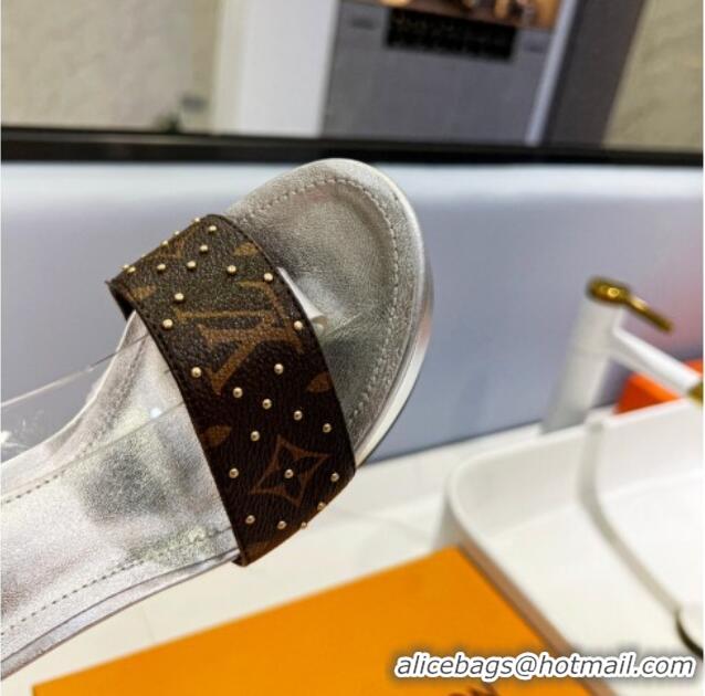 Purchase Louis Vuitton Afterglow Platform Sandal 11.5cm in Silver Leather and Studded Monogram Canvas 329088