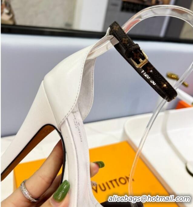 Luxury Louis Vuitton Afterglow Platform Sandal 11.5cm in White Leather and Studded Monogram Canvas 329090