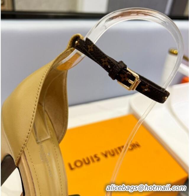 Good Quality Louis Vuitton Afterglow Platform Sandal 11.5cm in Beige Leather and Studded Monogram Canvas 329091