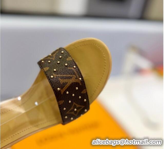 Good Quality Louis Vuitton Afterglow Platform Sandal 11.5cm in Beige Leather and Studded Monogram Canvas 329091