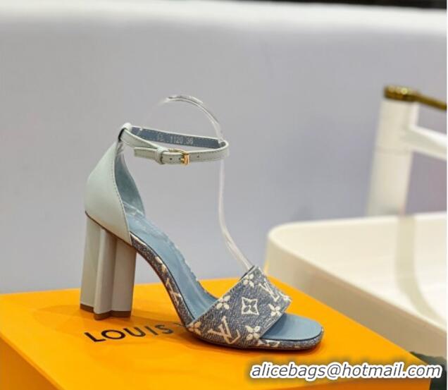 Good Looking Louis Vuitton Silhouette Sandal 8cm in Leather and Monogram Denim Light Blue 329093