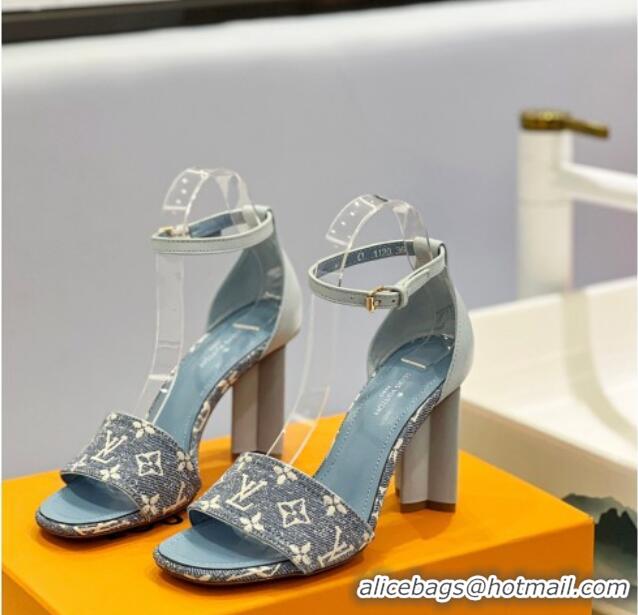 Good Looking Louis Vuitton Silhouette Sandal 8cm in Leather and Monogram Denim Light Blue 329093