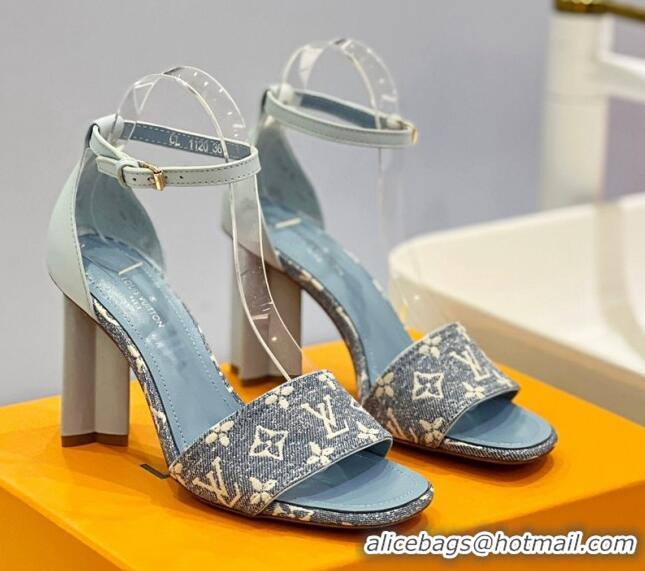 Good Looking Louis Vuitton Silhouette Sandal 8cm in Leather and Monogram Denim Light Blue 329093