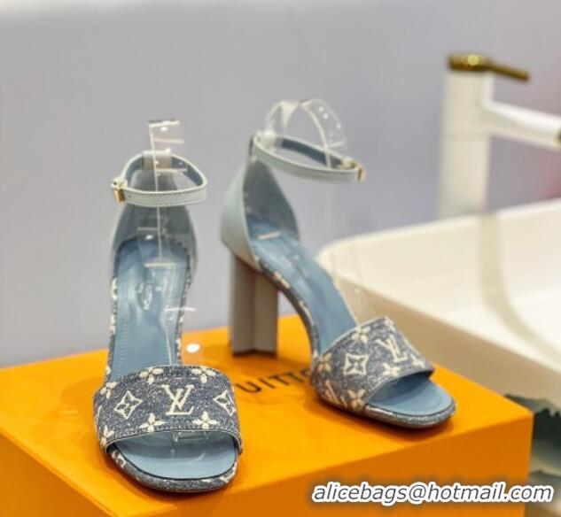 Good Looking Louis Vuitton Silhouette Sandal 8cm in Leather and Monogram Denim Light Blue 329093