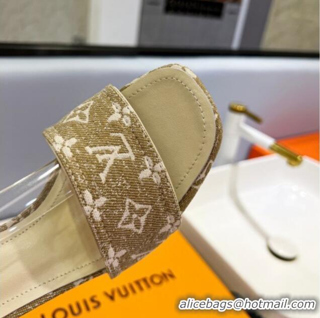 Pretty Style Louis Vuitton Silhouette Sandal 8cm in Leather and Monogram Denim Beige 329094