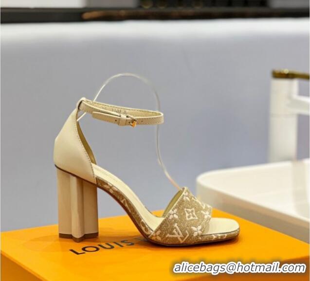 Pretty Style Louis Vuitton Silhouette Sandal 8cm in Leather and Monogram Denim Beige 329094