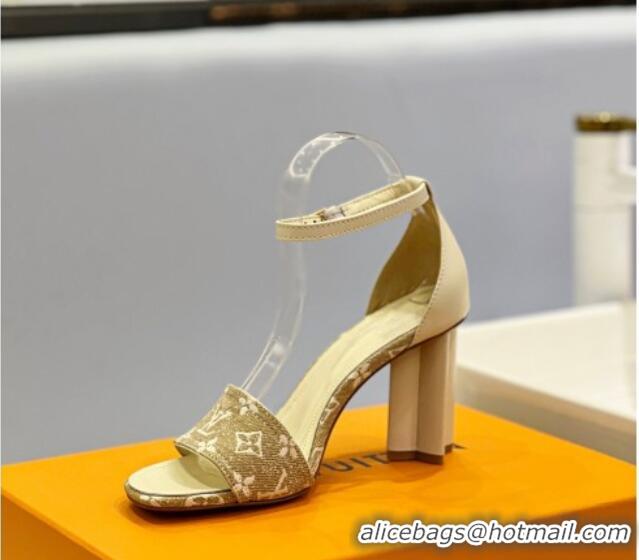 Pretty Style Louis Vuitton Silhouette Sandal 8cm in Leather and Monogram Denim Beige 329094