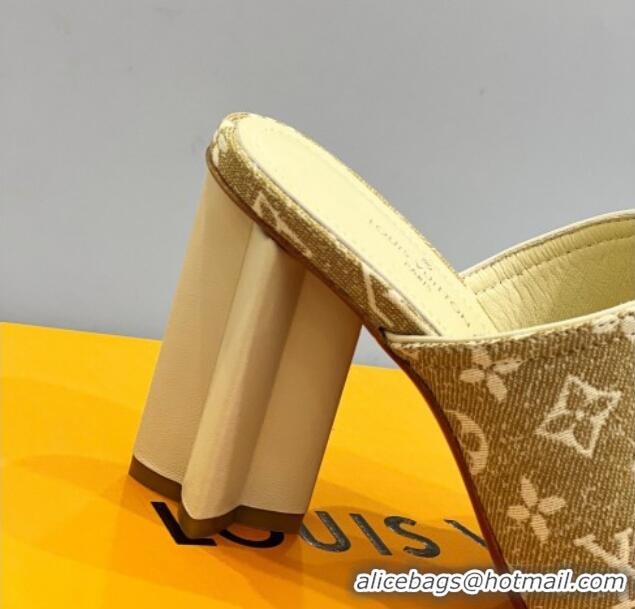 Best Product Louis Vuitton Silhouette Slide Sandals 8cm in Leather and Monogram Denim Beige 0329095