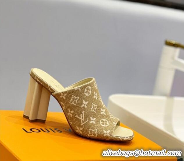 Best Product Louis Vuitton Silhouette Slide Sandals 8cm in Leather and Monogram Denim Beige 0329095