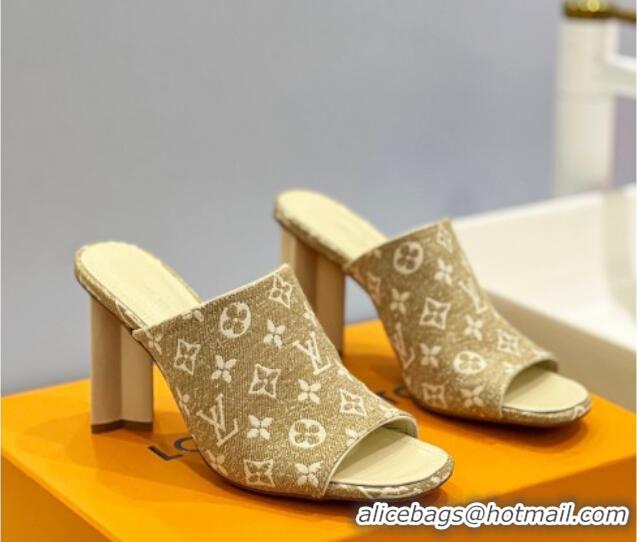 Best Product Louis Vuitton Silhouette Slide Sandals 8cm in Leather and Monogram Denim Beige 0329095