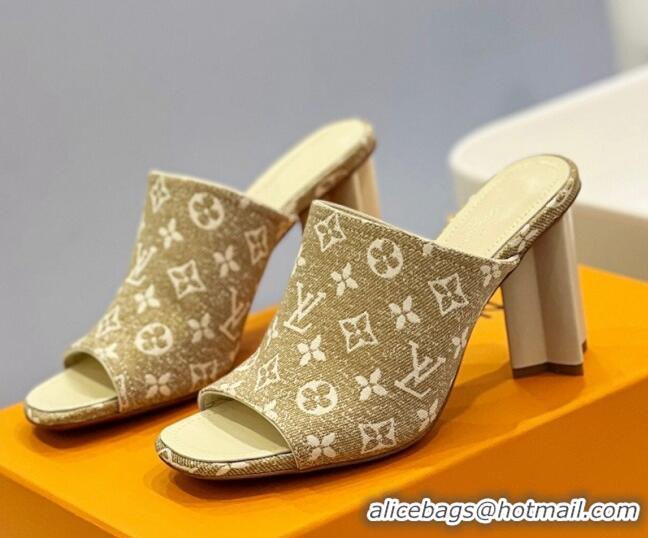 Best Product Louis Vuitton Silhouette Slide Sandals 8cm in Leather and Monogram Denim Beige 0329095