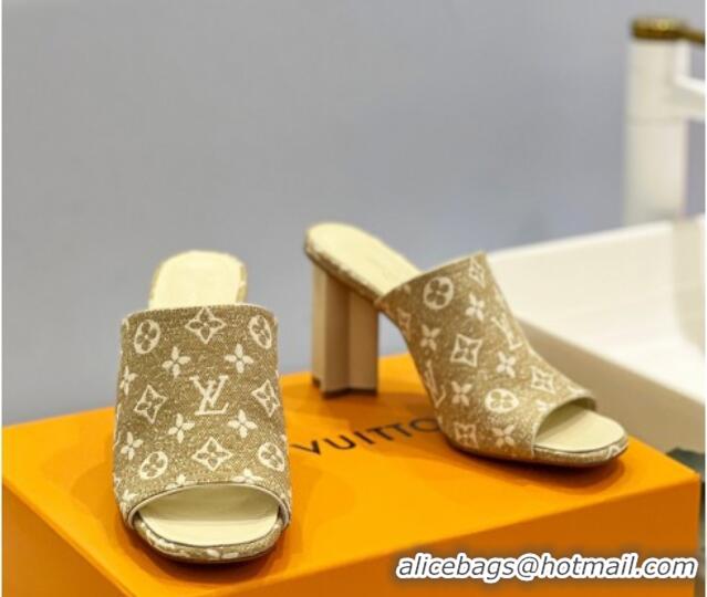 Best Product Louis Vuitton Silhouette Slide Sandals 8cm in Leather and Monogram Denim Beige 0329095