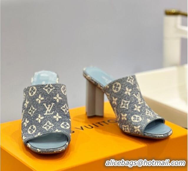 Classic Hot Louis Vuitton Silhouette Slide Sandals 8cm in Leather and Monogram Denim Light Blue 329096