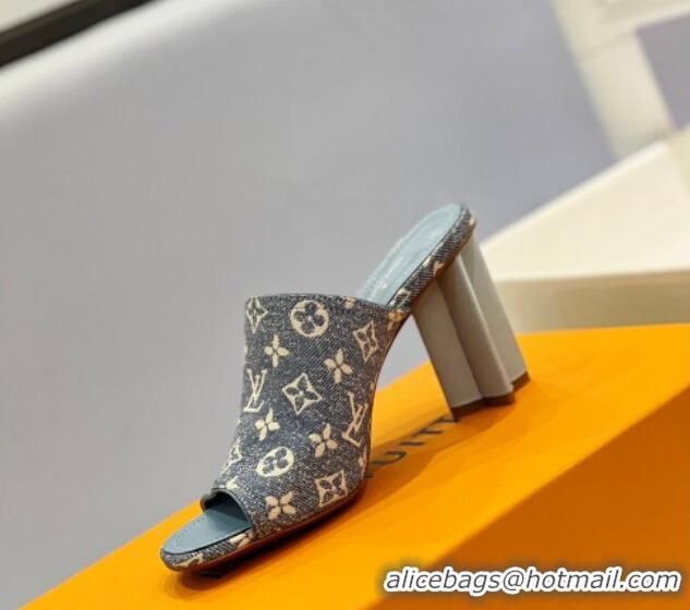 Classic Hot Louis Vuitton Silhouette Slide Sandals 8cm in Leather and Monogram Denim Light Blue 329096