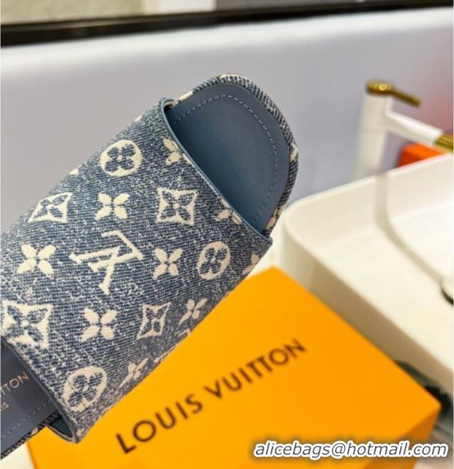 Classic Hot Louis Vuitton Silhouette Slide Sandals 8cm in Leather and Monogram Denim Light Blue 329096