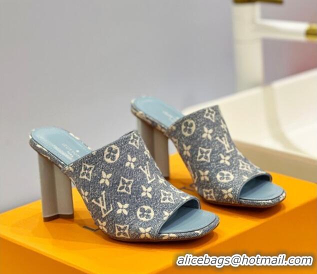 Classic Hot Louis Vuitton Silhouette Slide Sandals 8cm in Leather and Monogram Denim Light Blue 329096