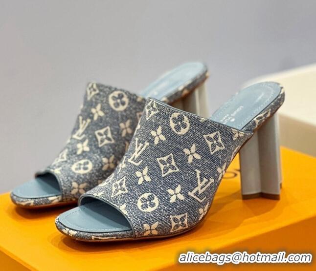 Classic Hot Louis Vuitton Silhouette Slide Sandals 8cm in Leather and Monogram Denim Light Blue 329096