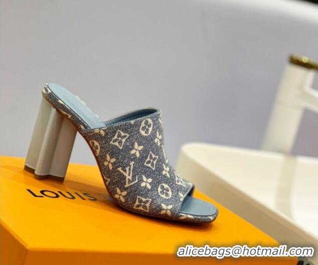 Classic Hot Louis Vuitton Silhouette Slide Sandals 8cm in Leather and Monogram Denim Light Blue 329096