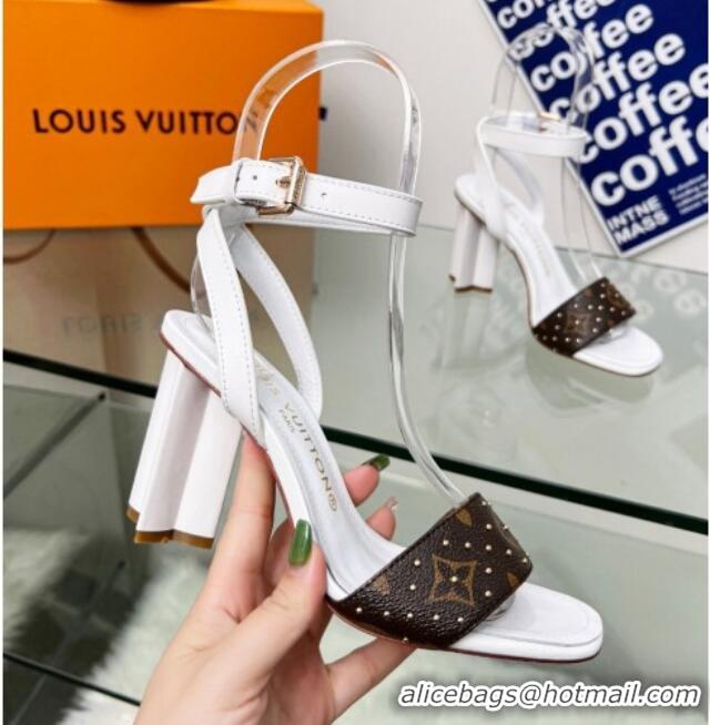 Grade Quality Louis Vuitton Silhouette Sandals 8cm in Optic White Leather and Studded Monogram Canvas 329097