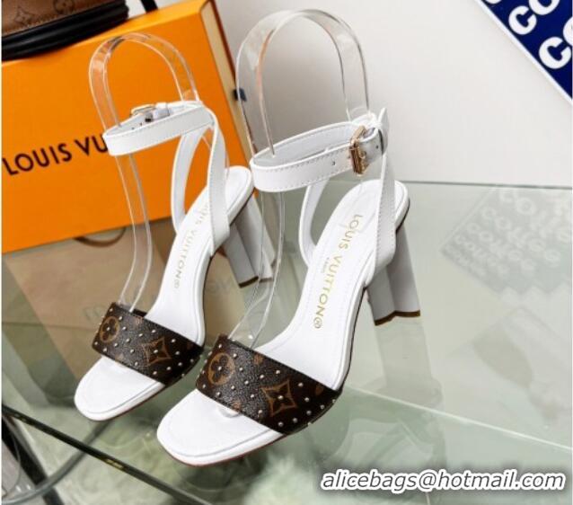 Grade Quality Louis Vuitton Silhouette Sandals 8cm in Optic White Leather and Studded Monogram Canvas 329097