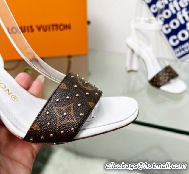 Grade Quality Louis Vuitton Silhouette Sandals 8cm in Optic White Leather and Studded Monogram Canvas 329097