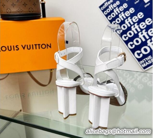 Grade Quality Louis Vuitton Silhouette Sandals 8cm in Optic White Leather and Studded Monogram Canvas 329097