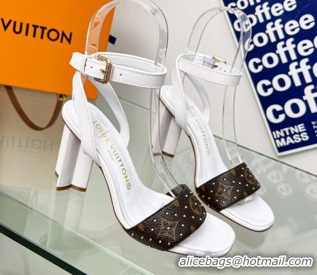 Grade Quality Louis Vuitton Silhouette Sandals 8cm in Optic White Leather and Studded Monogram Canvas 329097