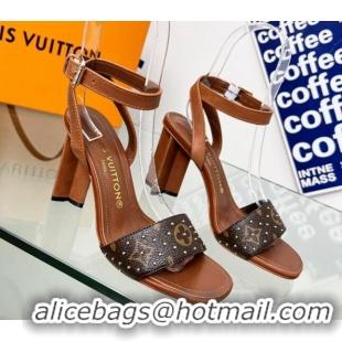 Sumptuous Louis Vuitton Silhouette Sandals 8cm in Brown Leather and Studded Monogram Canvas 329098