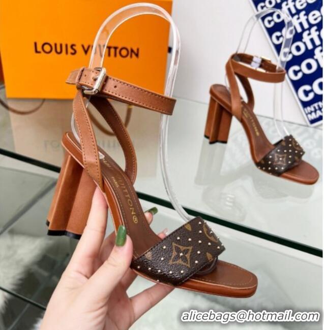 Sumptuous Louis Vuitton Silhouette Sandals 8cm in Brown Leather and Studded Monogram Canvas 329098