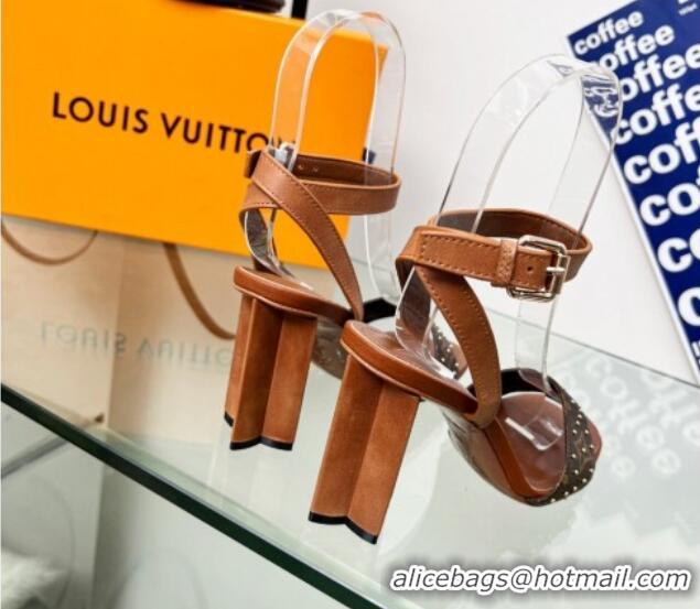 Sumptuous Louis Vuitton Silhouette Sandals 8cm in Brown Leather and Studded Monogram Canvas 329098