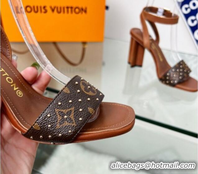 Sumptuous Louis Vuitton Silhouette Sandals 8cm in Brown Leather and Studded Monogram Canvas 329098