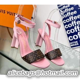 Popular Style Louis Vuitton Silhouette Sandals 8cm in Pink Leather and Studded Monogram Canvas 329099