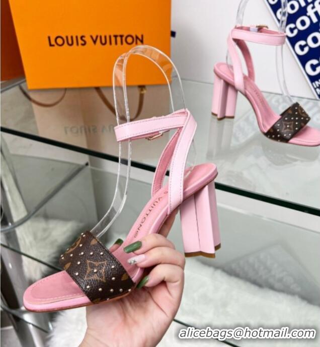 Popular Style Louis Vuitton Silhouette Sandals 8cm in Pink Leather and Studded Monogram Canvas 329099