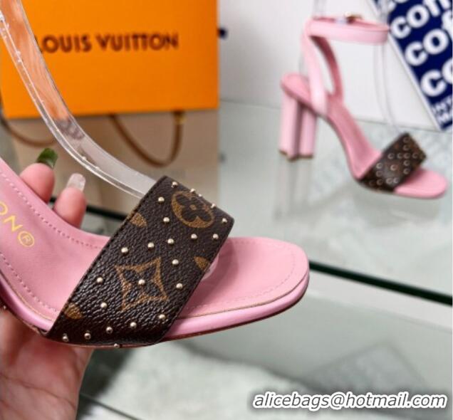 Popular Style Louis Vuitton Silhouette Sandals 8cm in Pink Leather and Studded Monogram Canvas 329099