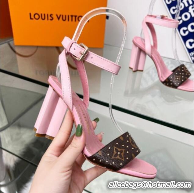 Popular Style Louis Vuitton Silhouette Sandals 8cm in Pink Leather and Studded Monogram Canvas 329099