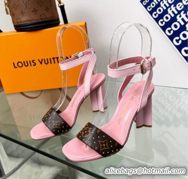 Popular Style Louis Vuitton Silhouette Sandals 8cm in Pink Leather and Studded Monogram Canvas 329099