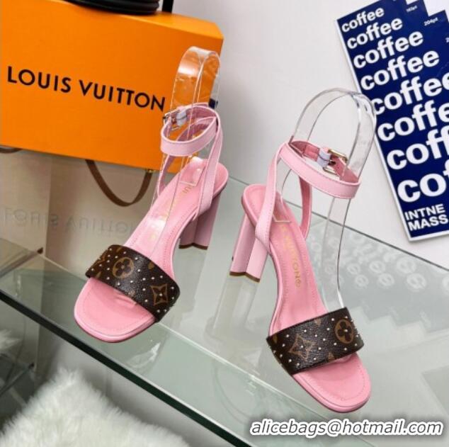 Popular Style Louis Vuitton Silhouette Sandals 8cm in Pink Leather and Studded Monogram Canvas 329099