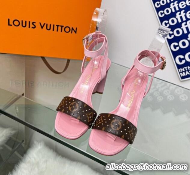 Popular Style Louis Vuitton Silhouette Sandals 8cm in Pink Leather and Studded Monogram Canvas 329099