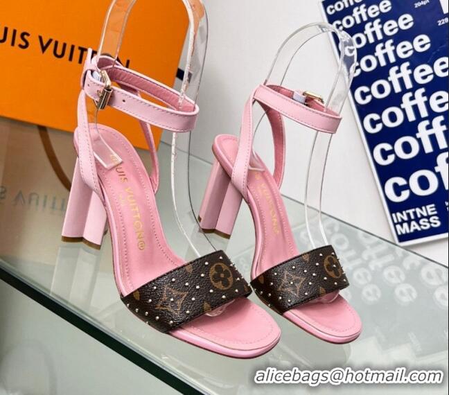 Popular Style Louis Vuitton Silhouette Sandals 8cm in Pink Leather and Studded Monogram Canvas 329099