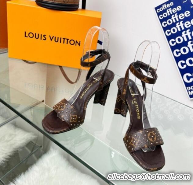 Top Grade Louis Vuitton Silhouette Sandals 8cm in Monogram Canvas with Studs 329100