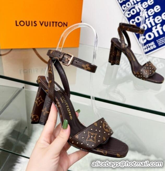 Top Grade Louis Vuitton Silhouette Sandals 8cm in Monogram Canvas with Studs 329100