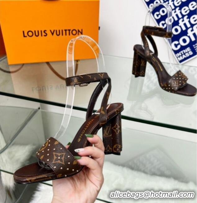 Top Grade Louis Vuitton Silhouette Sandals 8cm in Monogram Canvas with Studs 329100