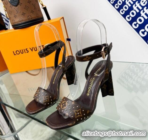 Top Grade Louis Vuitton Silhouette Sandals 8cm in Monogram Canvas with Studs 329100