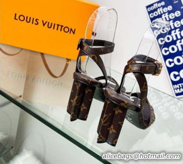 Top Grade Louis Vuitton Silhouette Sandals 8cm in Monogram Canvas with Studs 329100