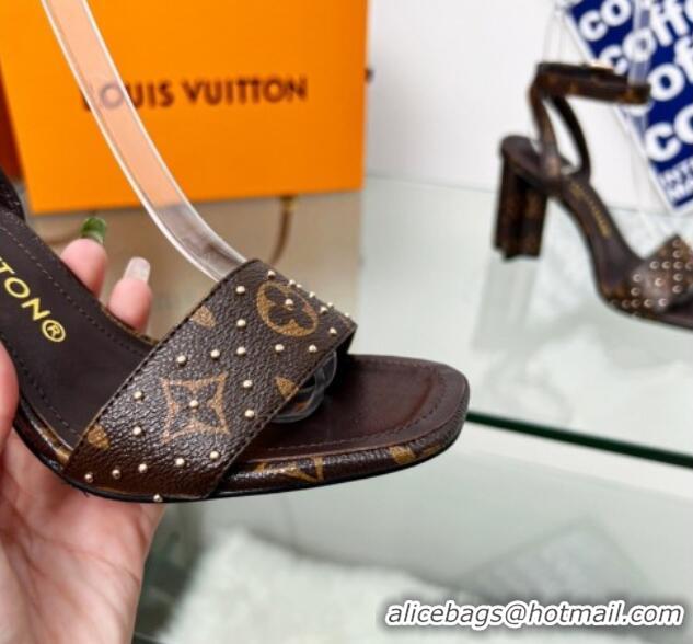 Top Grade Louis Vuitton Silhouette Sandals 8cm in Monogram Canvas with Studs 329100