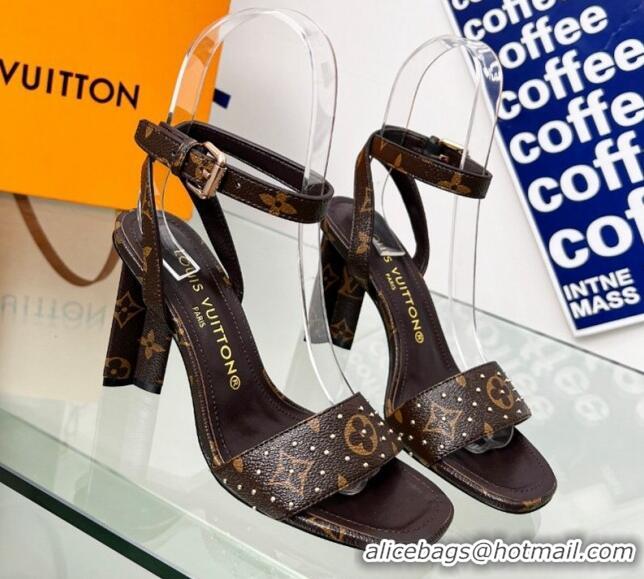 Top Grade Louis Vuitton Silhouette Sandals 8cm in Monogram Canvas with Studs 329100