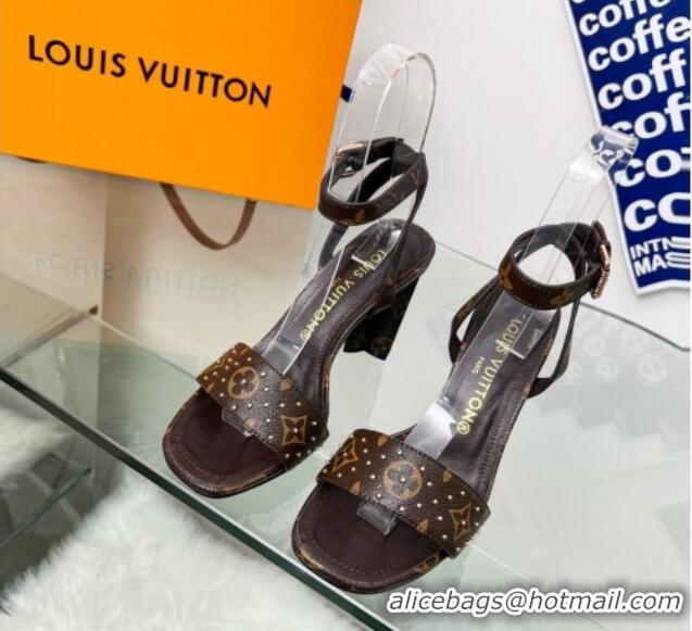 Top Grade Louis Vuitton Silhouette Sandals 8cm in Monogram Canvas with Studs 329100