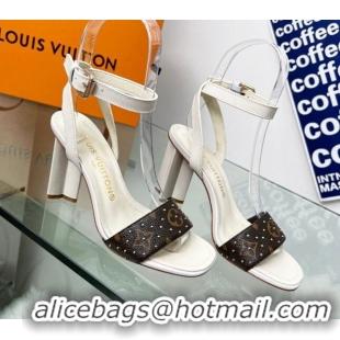 Low Price Louis Vuitton Silhouette Sandals 8cm in Cream White Leather and Studded Monogram Canvas 329101